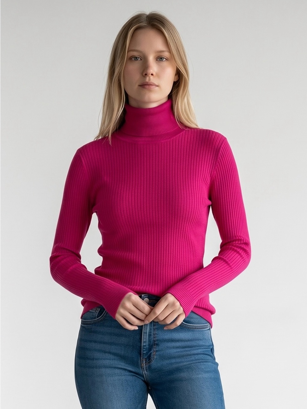 Chico's Silk Blend Fuchsia Ribbed Turtleneck Sweater Size 2 US L